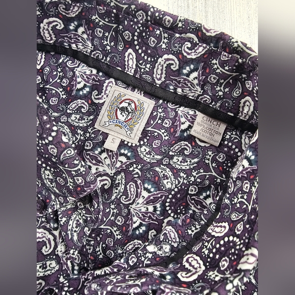 Cinch Paisley Purple Button Up Long Sleeve Cotton Shirt Men's Size S - Picture 7 of 7